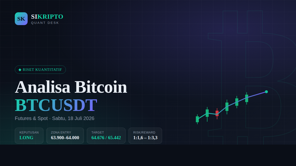 Analisa Bitcoin (BTCUSDT) 18 Juli 2026 — Setup LONG di Konfluensi 63.900 & Zona Akumulasi Spot